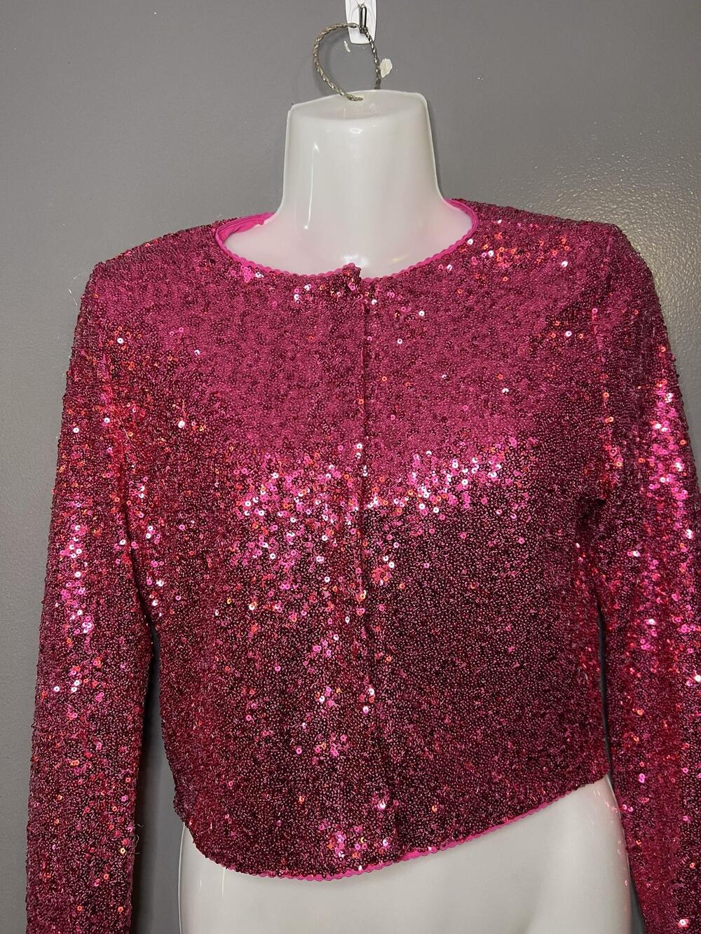 Good American Jacket Womens Small Pink Sequin Cropped Button Front Party Blazer
